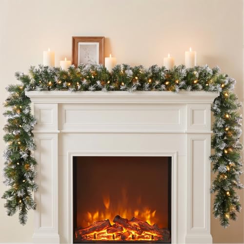 9ft snow-flocked pre-lit garland